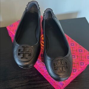 Tory Burch Black Leather Ballet Flats